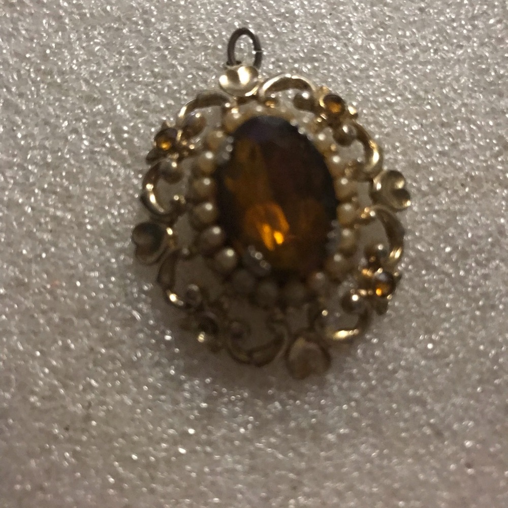 Vintage Art Deco Style Gold-Field Amber Oval Pendant Necklace
